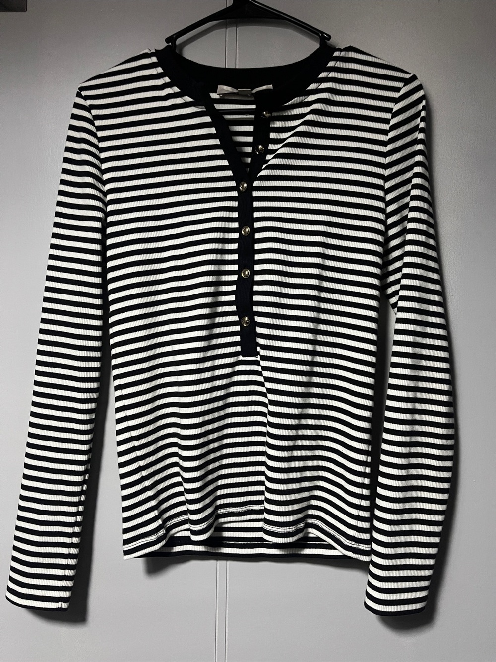 LOFT Black and White Striped Crewneck Sweater